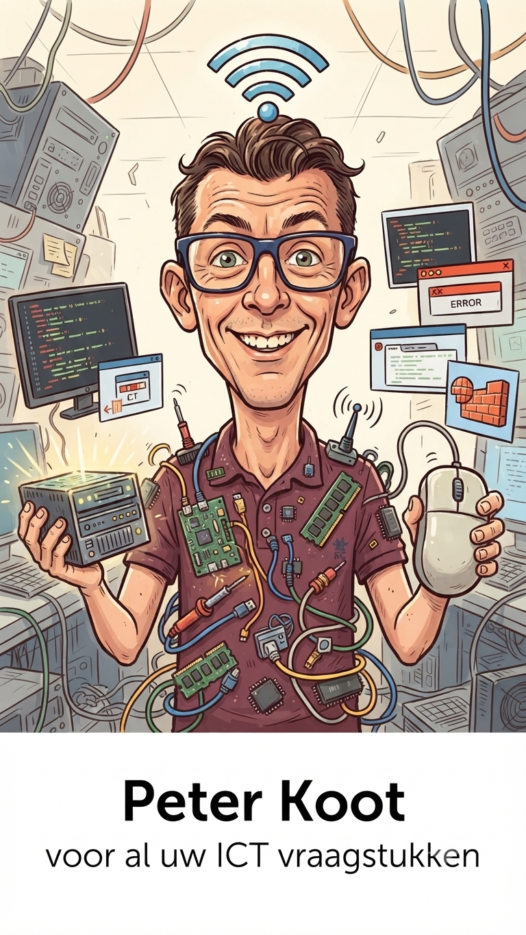 Karikatuur van Peter Koot met ICT elementen